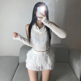 Vintage Sleeveless Hooded Warmer Set Hand Hoodie Crop