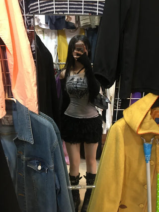 See-through Off-shoulder Long Sleeve T-shirt with Print over