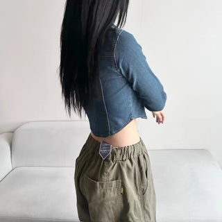 Slim Washed Pocket Denim Shirt Long Sleeve Blue