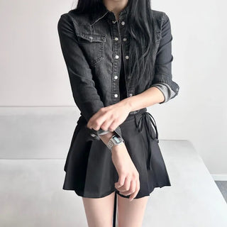 Slim Washed Pocket Denim Shirt Long Sleeve Blue