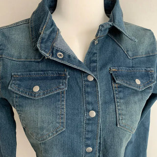 Slim Washed Pocket Denim Shirt Long Sleeve Blue