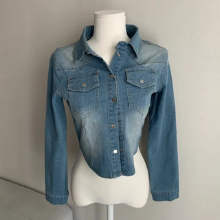 Slim Washed Pocket Denim Shirt Long Sleeve Blue