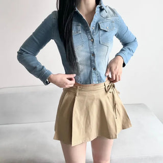Slim Washed Pocket Denim Shirt Long Sleeve Blue