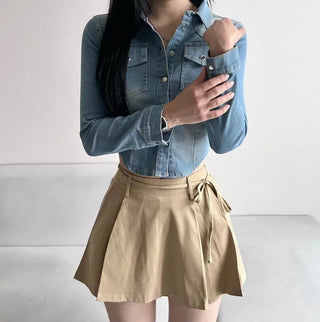 Slim Washed Pocket Denim Shirt Long Sleeve Blue