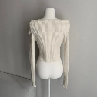 Ribbed Two-Way Off-Shoulder Knit Long Sleeve Zipper Transitional