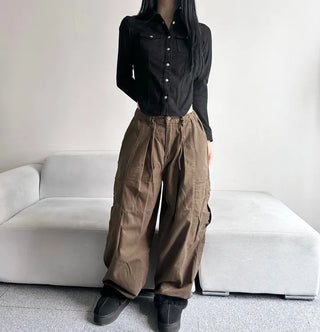Corduroy Snap Button Pocket Long Sleeve Shirt Autumn