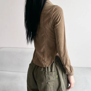 Corduroy Snap Button Pocket Long Sleeve Shirt Autumn