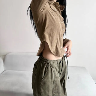 Corduroy Snap Button Pocket Long Sleeve Shirt Autumn