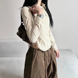 Corduroy Snap Button Pocket Long Sleeve Shirt Autumn