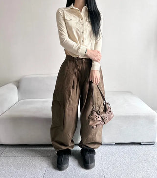 Corduroy Snap Button Pocket Long Sleeve Shirt Autumn