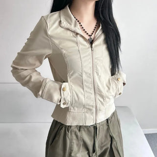 Ribbed Slim Zipper Vintage Jacket Crop Look Grunge