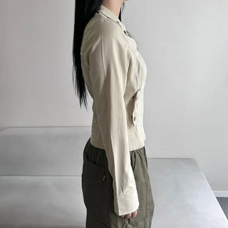 Ribbed Slim Zipper Vintage Jacket Crop Look Grunge