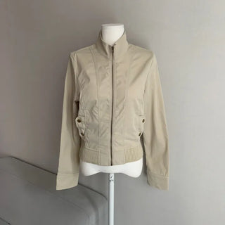 Ribbed Slim Zipper Vintage Jacket Crop Look Grunge