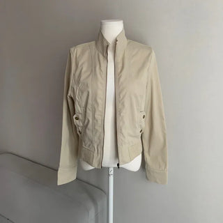 Ribbed Slim Zipper Vintage Jacket Crop Look Grunge