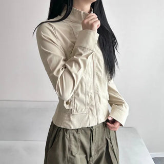 Ribbed Slim Zipper Vintage Jacket Crop Look Grunge