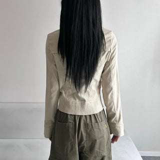 Ribbed Slim Zipper Vintage Jacket Crop Look Grunge