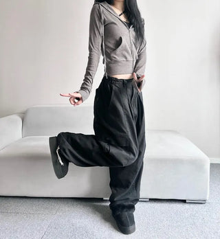 Stretchy Slim Fit Crop Ribbed Zip-up Hoodie Training