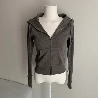 Stretchy Slim Fit Crop Ribbed Zip-up Hoodie Training