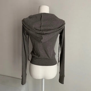 Stretchy Slim Fit Crop Ribbed Zip-up Hoodie Training