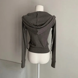 Stretchy Slim Fit Crop Ribbed Zip-up Hoodie Training