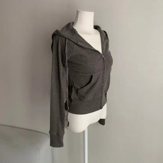 Stretchy Slim Fit Crop Ribbed Zip-up Hoodie Training