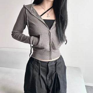 Stretchy Slim Fit Crop Ribbed Zip-up Hoodie Training