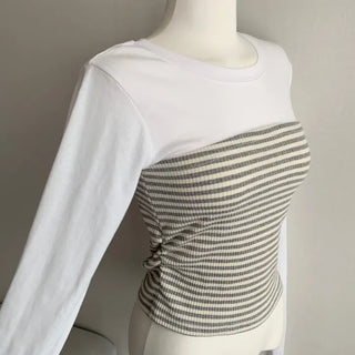 Color-block Stripe Long Sleeve Tee Striped Daily Basic