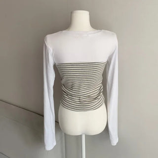 Color-block Stripe Long Sleeve Tee Striped Daily Basic