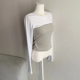 Color-block Stripe Long Sleeve Tee Striped Daily Basic