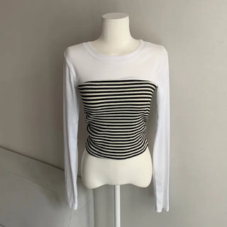 Color-block Stripe Long Sleeve Tee Striped Daily Basic