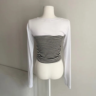 Color-block Stripe Long Sleeve Tee Striped Daily Basic
