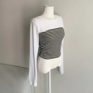 Color-block Stripe Long Sleeve Tee Striped Daily Basic