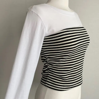 Color-block Stripe Long Sleeve Tee Striped Daily Basic
