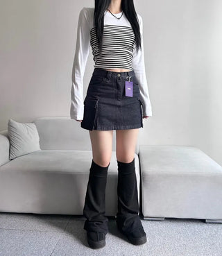 y2k Pocket Cargo Mini Skirt Built-in Shorts Skorts