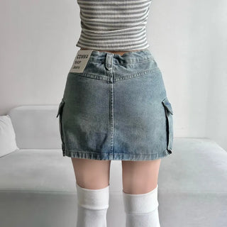 y2k Pocket Cargo Mini Skirt Built-in Shorts Skorts