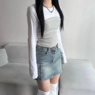 y2k Pocket Cargo Mini Skirt Built-in Shorts Skorts