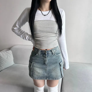 y2k Pocket Cargo Mini Skirt Built-in Shorts Skorts