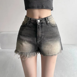 Cat Sanding Vintage Wash Denim Frill Pants Calfshorts