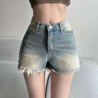Cat Sanding Vintage Wash Denim Frill Pants Calfshorts