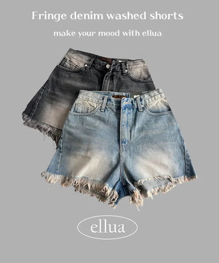 Cat Sanding Vintage Wash Denim Frill Pants Calfshorts