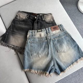 Cat Sanding Vintage Wash Denim Frill Pants Calfshorts