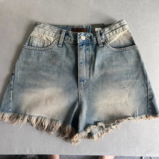 Cat Sanding Vintage Wash Denim Frill Pants Calfshorts