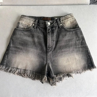 Cat Sanding Vintage Wash Denim Frill Pants Calfshorts
