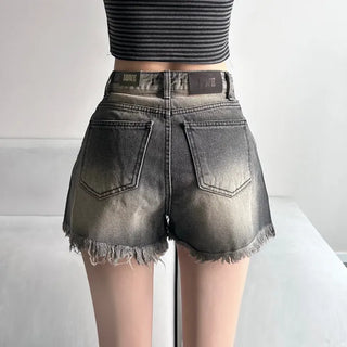 Cat Sanding Vintage Wash Denim Frill Pants Calfshorts
