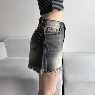 Cat Sanding Vintage Wash Denim Frill Pants Calfshorts