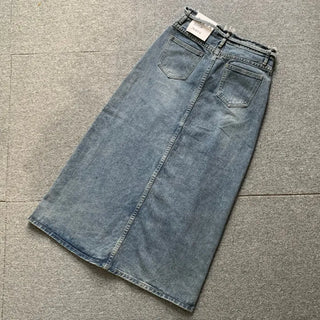 Daily Long Denim Skirt Blue Basic Belt Set