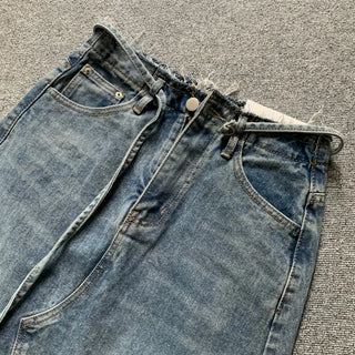 Daily Long Denim Skirt Blue Basic Belt Set