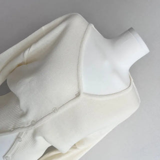 Waist-cinching V-neck Button Knit Cardigan Transitional Season Look