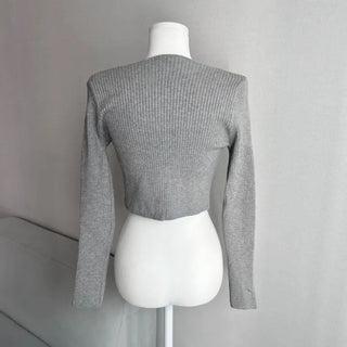 Two-Button Crop Knit Cardigan Y2K Button V-Neck Basic