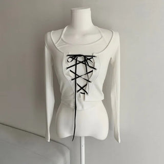 Fairy Ribbon Eyelet Halterneck Long Sleeve T-shirt Tee